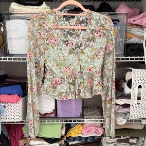 Lulu's Floral Sheer Blouse - Pink and Green